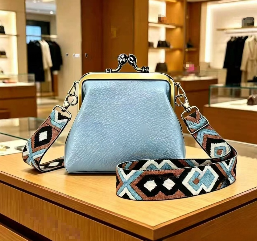 #278 Women's new wide shoulder strap mini clip coin purse crossbody bag