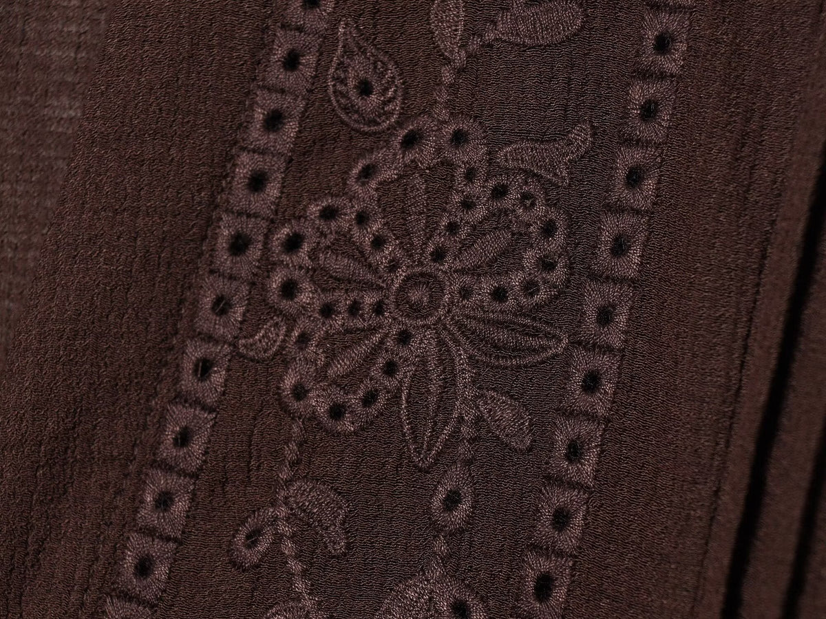 Women's V-neck pleated embroidered shirt