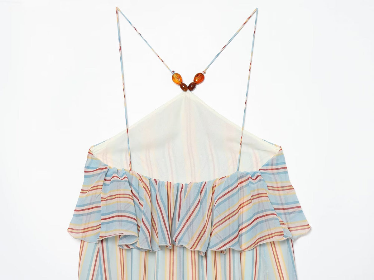 Women's Ruffle edge hanging collar MIDI dress