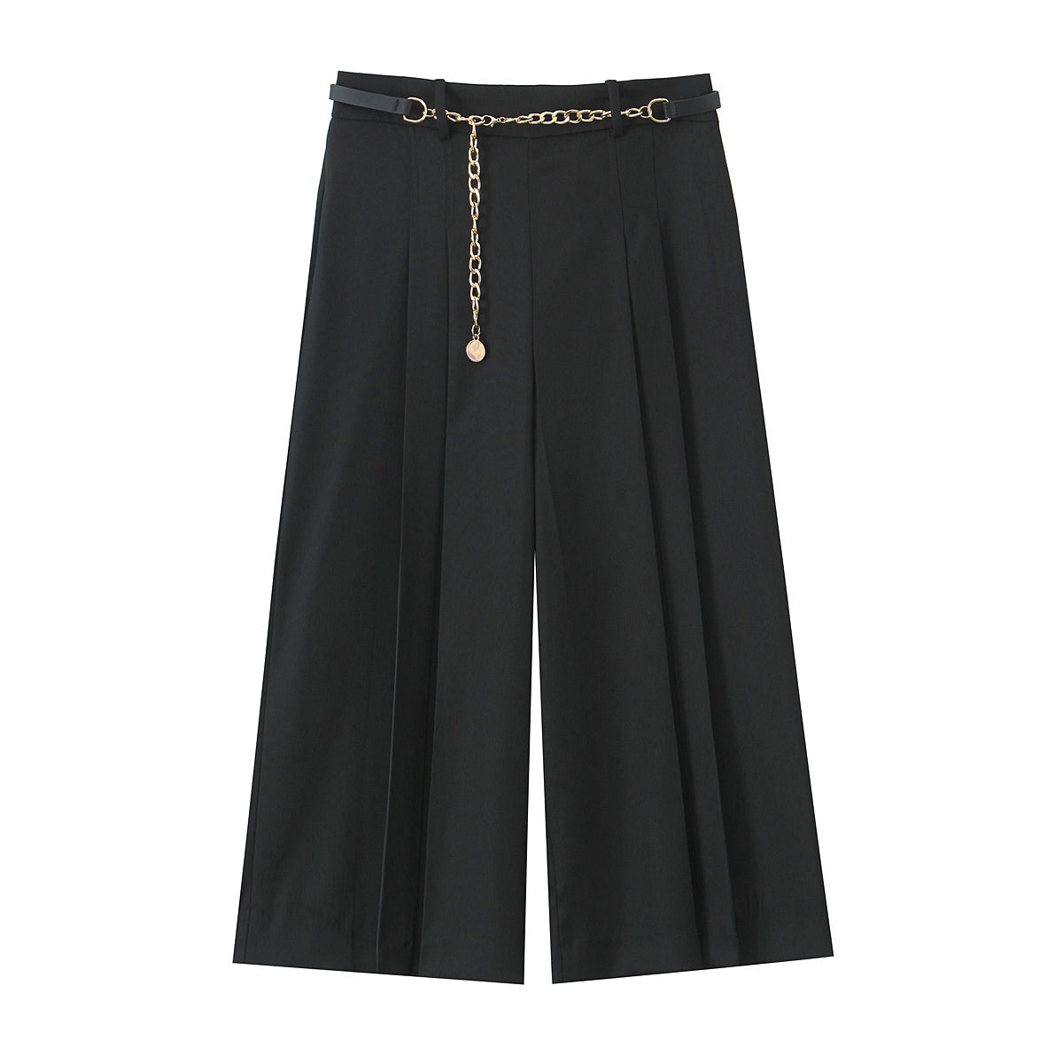 Women's new fashion chain waistband decoration loose versatile pleated shorts retro high waist side zipper women's shorts Mujer