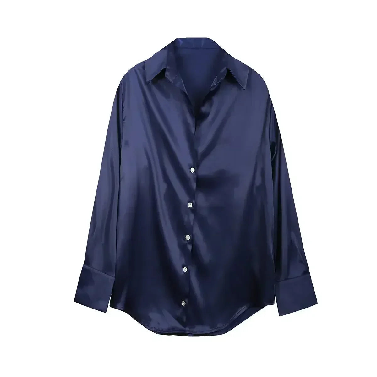 Women 2024 New Fashion Flowy Satin Loose Shirts Blouses Vintage Long Sleeve Button-up Female Shirts Tops