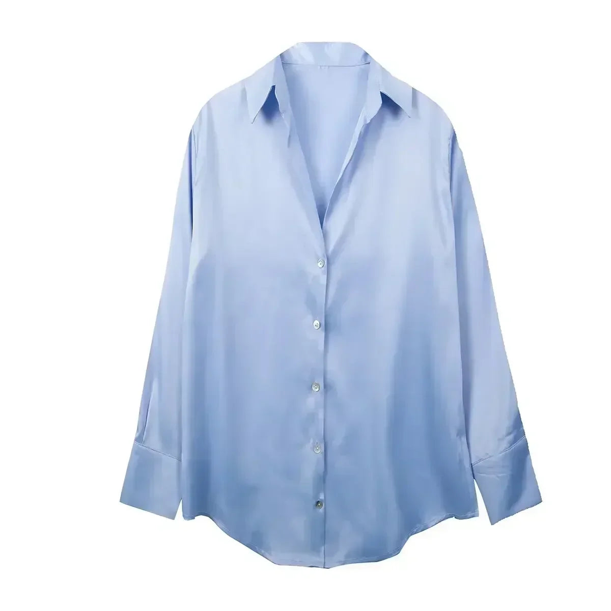 Women 2024 New Fashion Flowy Satin Loose Shirts Blouses Vintage Long Sleeve Button-up Female Shirts Tops