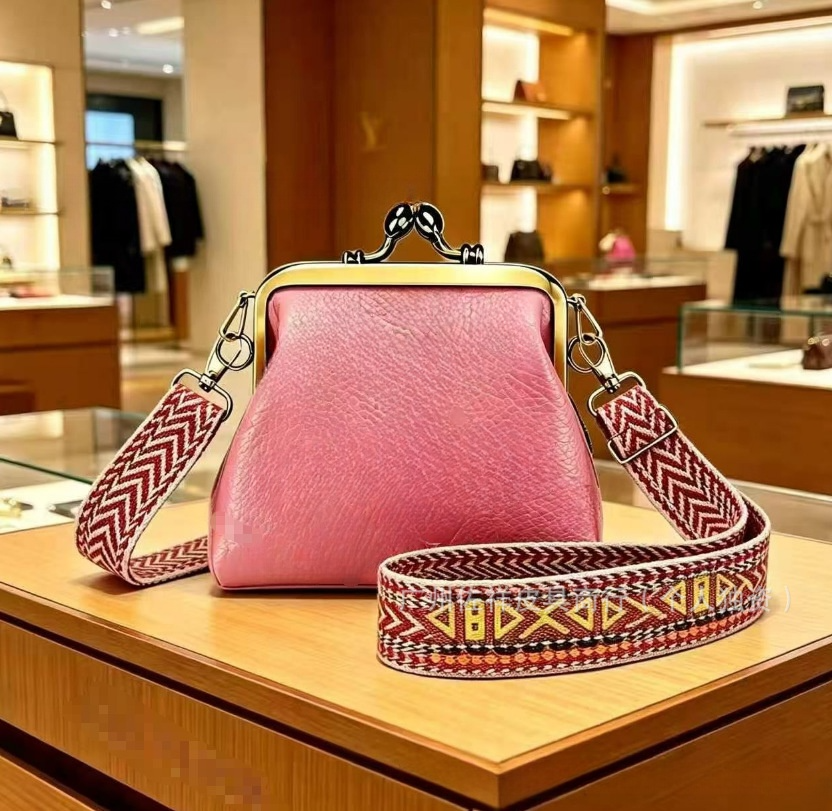 #278 Women's new wide shoulder strap mini clip coin purse crossbody bag